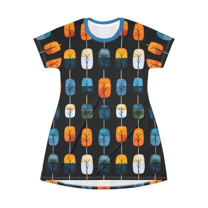 "Skyroot Grove", T-Shirt Dress (Cerulean Ember Collar)