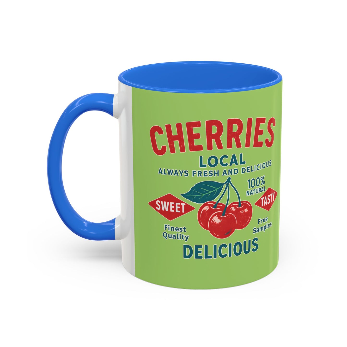 "Delicious Cherries", Colorful Mugs (11oz, 15oz) (Orchard Lime)