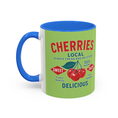 "Delicious Cherries", Colorful Mugs (11oz, 15oz) (Orchard Lime)