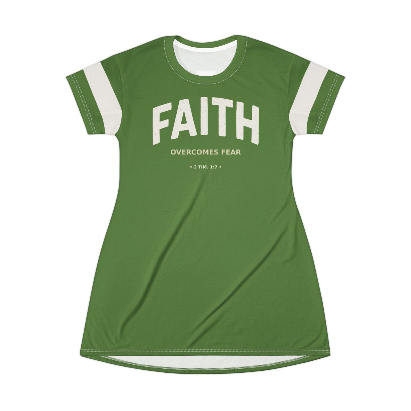 "Faith Overcomes Fear", T-Shirt Dress (Avocado Green)