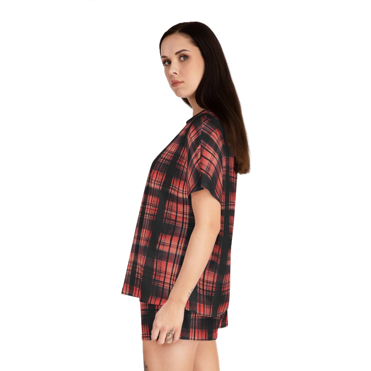 "Kin of Flame", Women's Short Pajama Set (Black Collar & Waist)