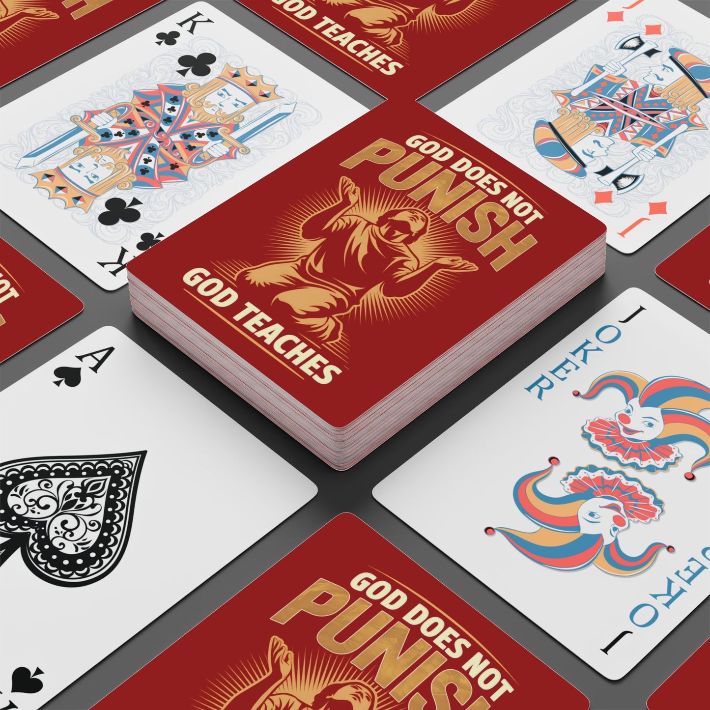 "God Does Not Punish - God Teaches" #02, Christian Playing Cards (Carnelian Red)
