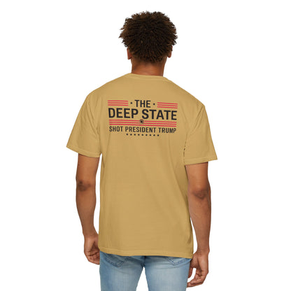 "The Deep State Shot President Trump" #02, Unisex White T-shirt