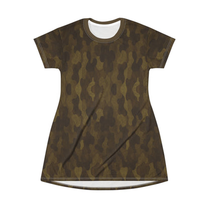 "Swamp Recon Camouflage", T-Shirt Dress (Cattail Bronze Collar)