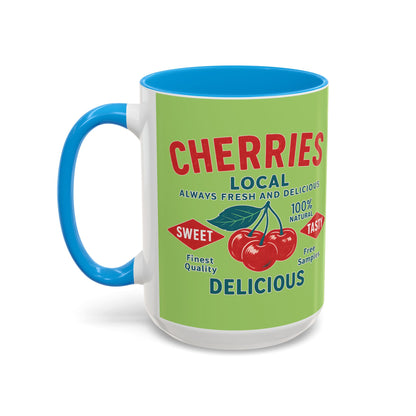 "Delicious Cherries", Colorful Mugs (11oz, 15oz) (Orchard Lime)