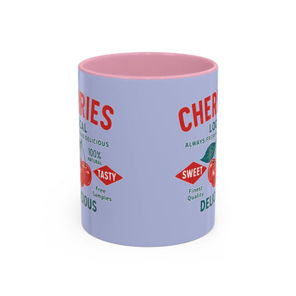 "Delicious Cherries", Colorful Mugs (11oz, 15oz) (Retro Periwinkle)