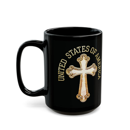 "USA Gold Cross", Black Mug (11oz & 15oz)