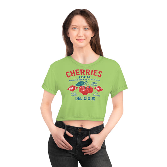 "Delicious Cherries", Crop Tee (Orchard Lime)