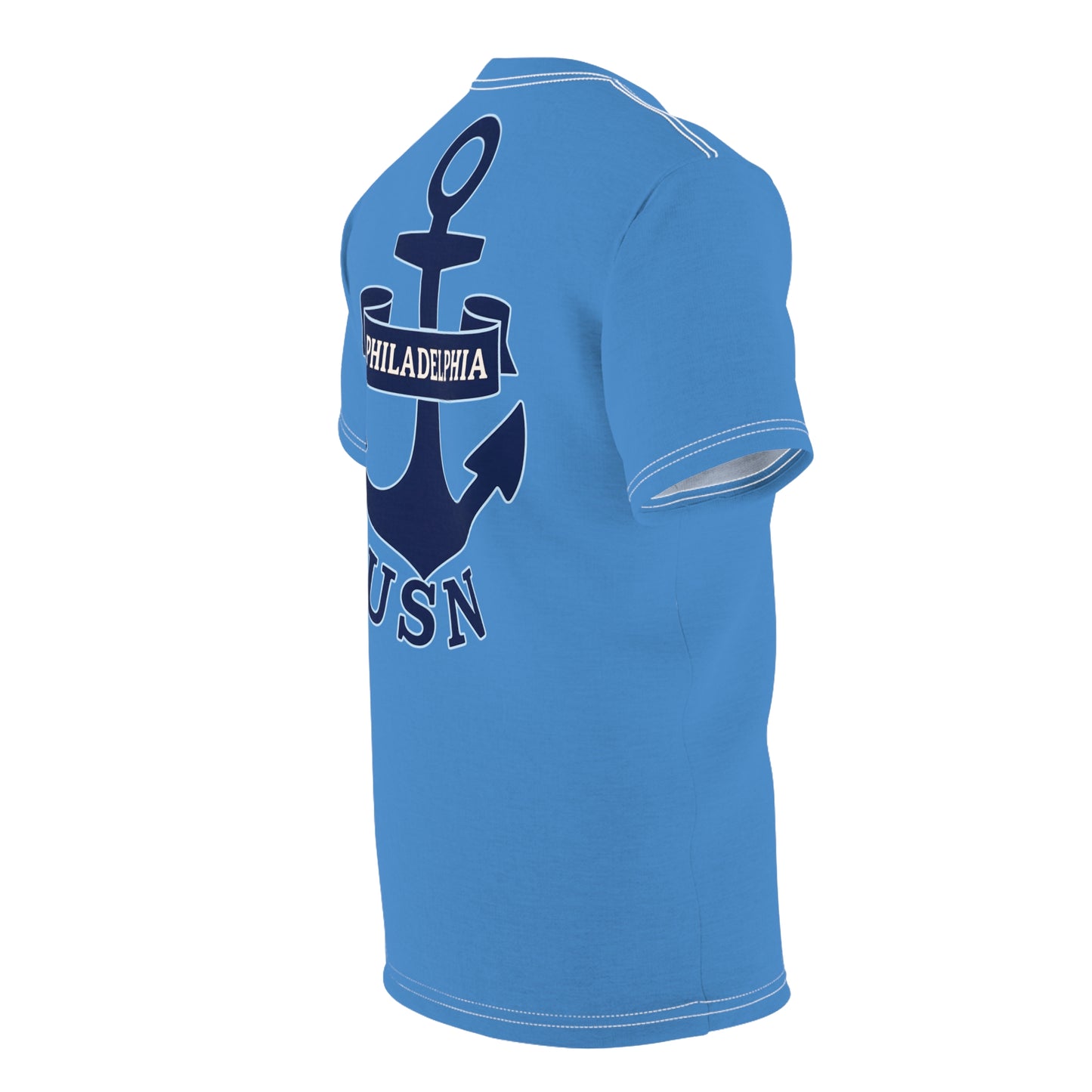"USN Anchor", Unisex T-shirt (Pop Cyan-Atlantic Blue)