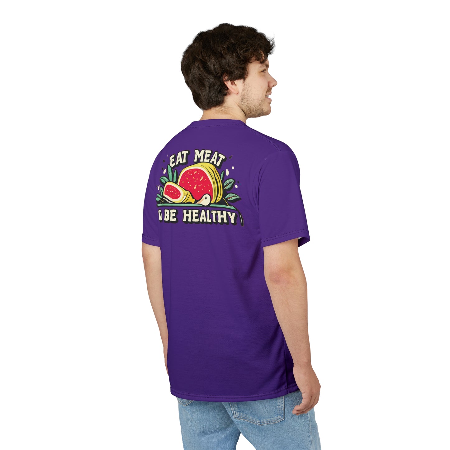 "Eat Meat & Be Healthy", Unisex T-shirt (Deep Purple)