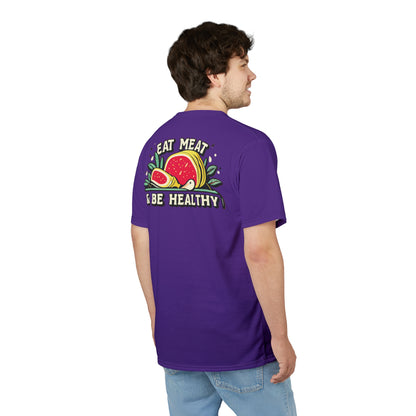 "Eat Meat & Be Healthy", Unisex T-shirt (Deep Purple)