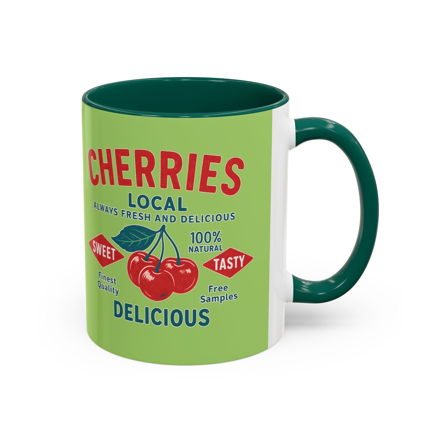 "Delicious Cherries", Colorful Mugs (11oz, 15oz) (Orchard Lime)