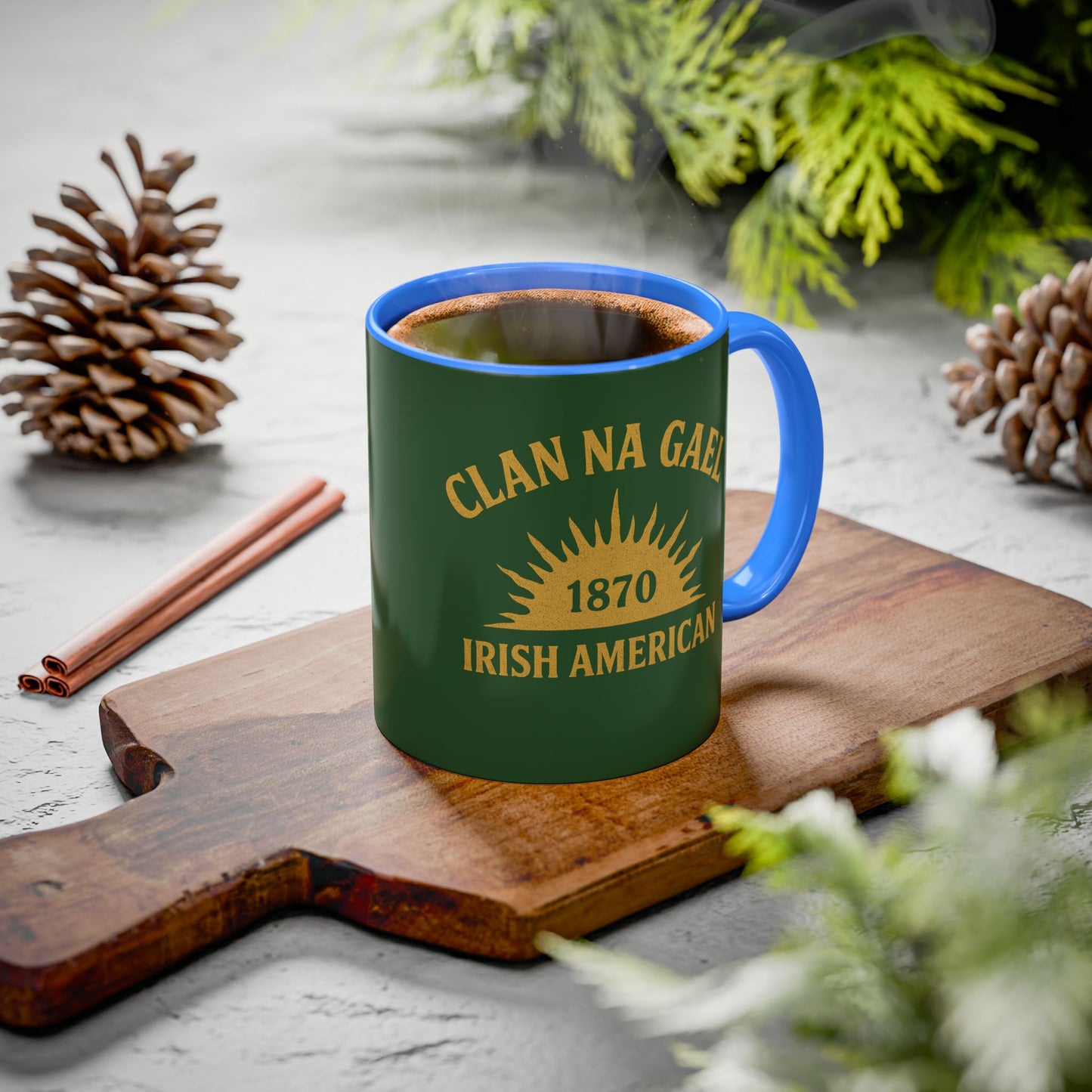 "Clan na Gael - Irish American", Colorful Mugs (11oz, 15oz) (Brithemain Green)
