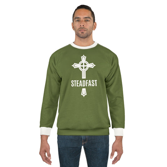 "Steadfast Cross", Unisex Sweatshirt (Kangaroo-Bush Green)
