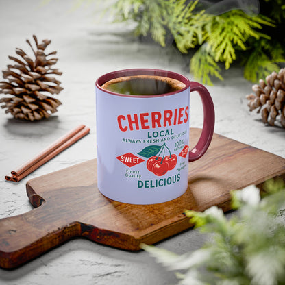 "Delicious Cherries", Colorful Mugs (11oz, 15oz) (Retro Periwinkle)