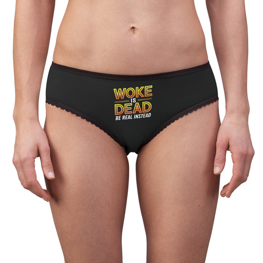 "Woke is Dead - Be Real Instead", Women's Briefs (Moonless Black)