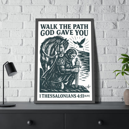 "1 Thessalonians 4:11 (KJV)", Framed Paper Poster (Porcelain White)