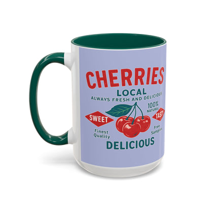 "Delicious Cherries", Colorful Mugs (11oz, 15oz) (Retro Periwinkle)