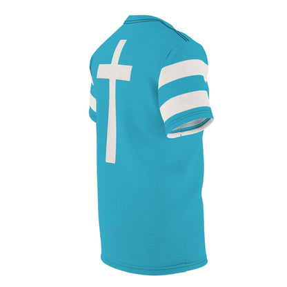 "Faith Overcomes Fear", Unisex Tee (Minoan Blue)