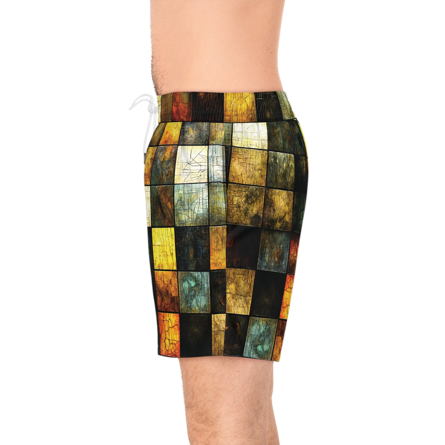 "Wood Block Pattern" #01, Men's Mid-Length Swim Shorts