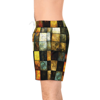 "Wood Block Pattern" #01, Men's Mid-Length Swim Shorts