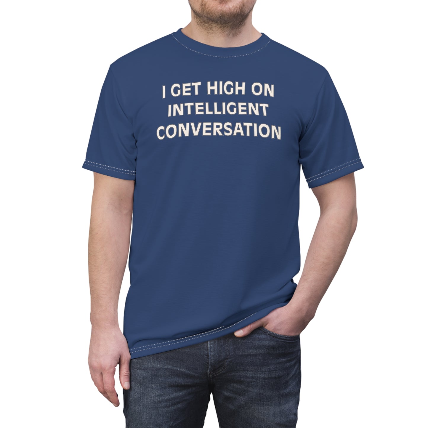 "Intelligent Conversation", Unisex T-shirt (Sailboat Blue)