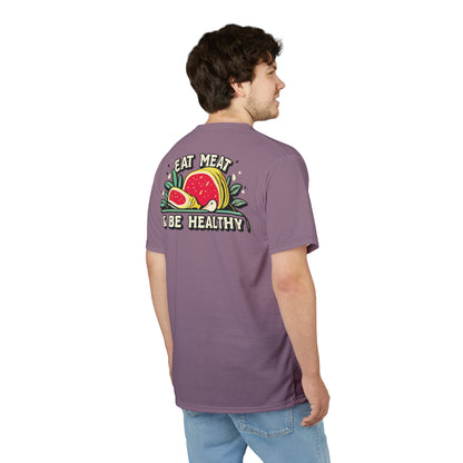 "Eat Meat & Be Healthy", Unisex T-shirt (Mountbatten Pink)