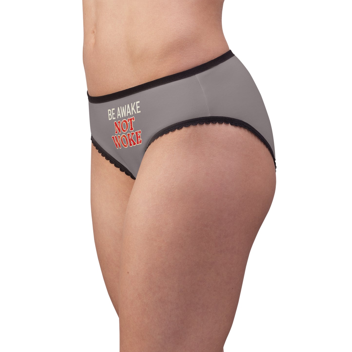 "Be Awake Not Woke" #10, Women's Briefs (Ash Pink Grey)