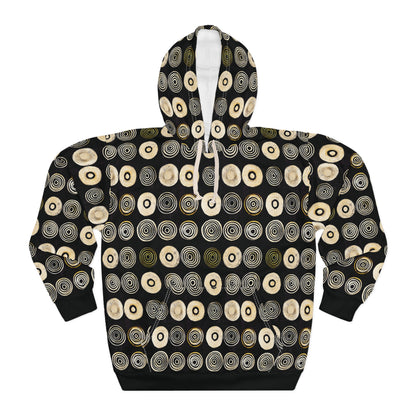 "Punk Polka", Unisex Wearable Art Pullover Hoodie (Plain Black Cuffs)