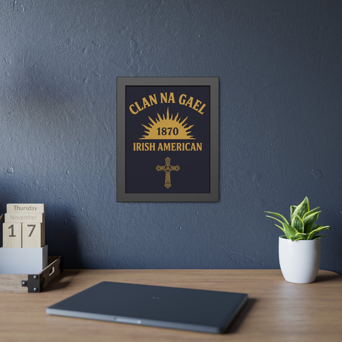 "Clan na Gael - Irish American", Framed Paper Poster (Black Rock Blue)