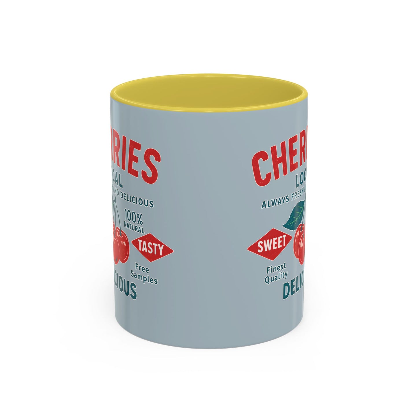 "Delicious Cherries", Colorful Mugs (11oz, 15oz) (Washed Silver-Blue)
