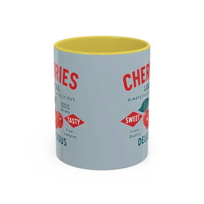 "Delicious Cherries", Colorful Mugs (11oz, 15oz) (Washed Silver-Blue)