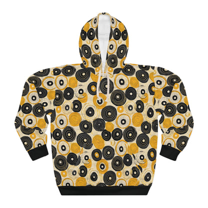 "Old 45's", Unisex Wearable Art Pullover Hoodie (70's Black Cuffs)