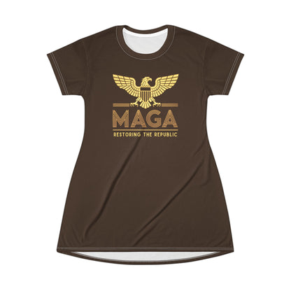 "MAGA - Restoring the Republic", T-Shirt Dress (Dark Chocolate Brown)