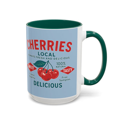 "Delicious Cherries", Colorful Mugs (11oz, 15oz) (Retro Sky)