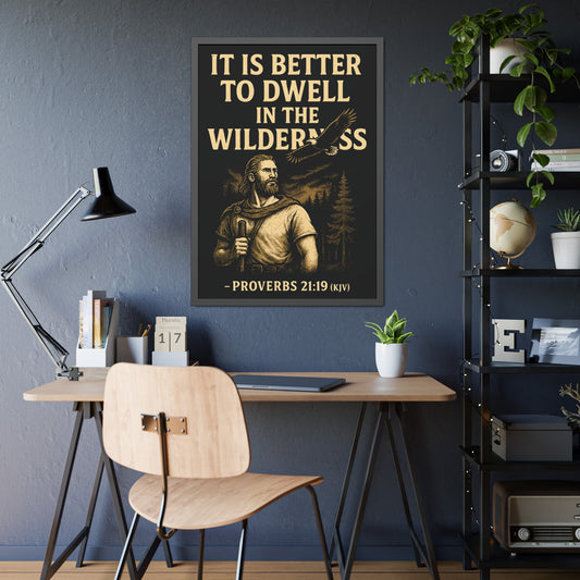 "Proverbs 21:19 (KJV)", Framed Paper Poster (Peatshadow Black)