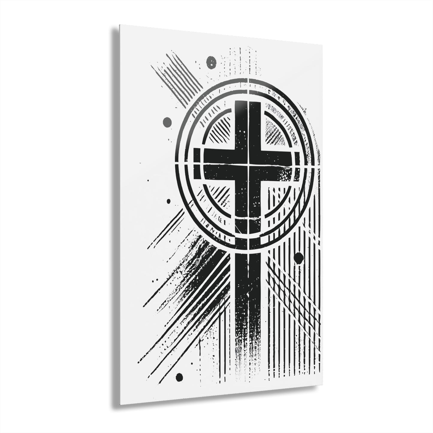 "Abstract High Cross" Acrylic Wall Prints (French Cleat Hanging) (Linen White)