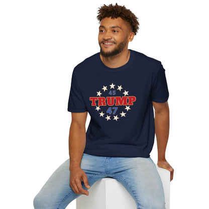 "Trump 45-47 Circle of Stars", Unisex Softstyle T-Shirt