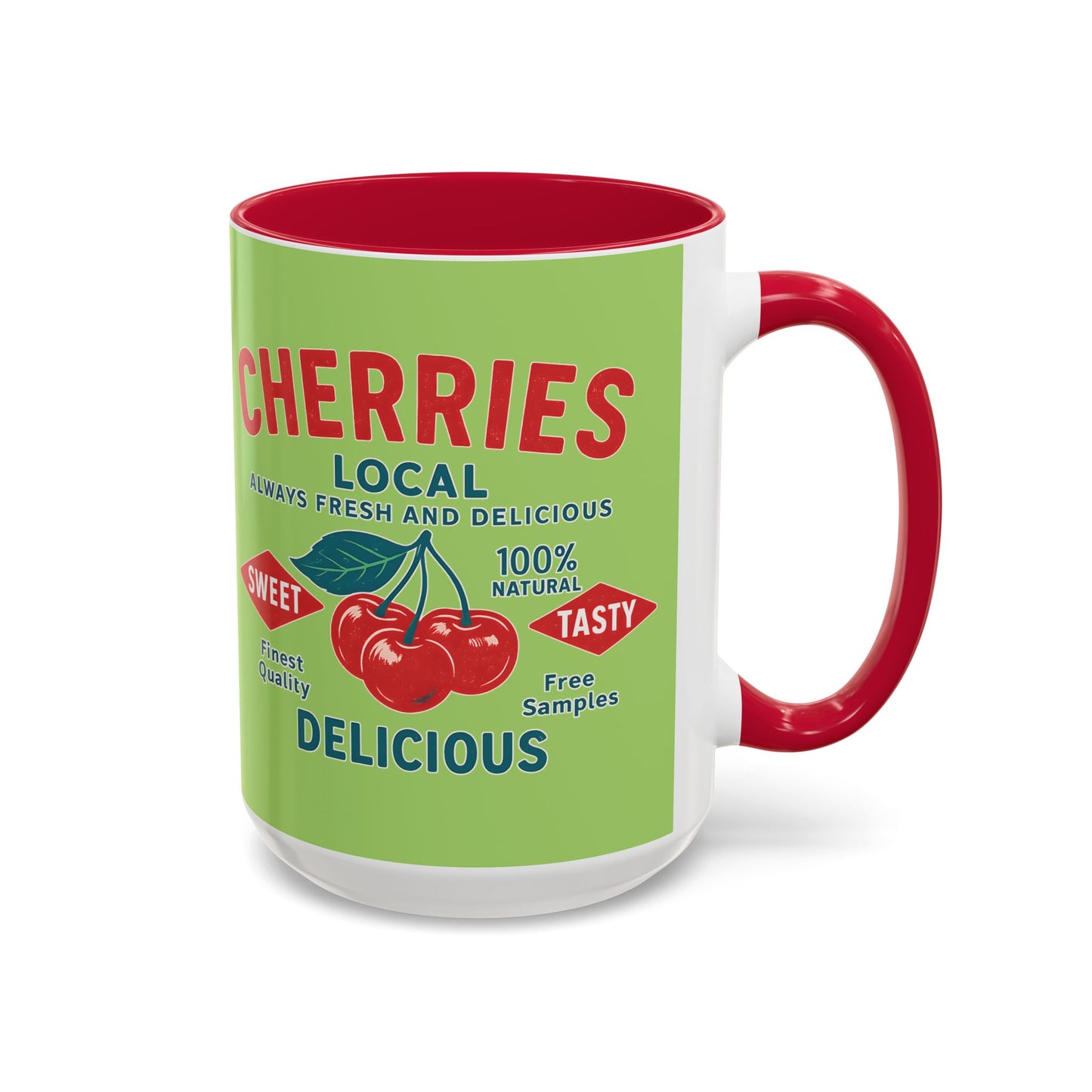 "Delicious Cherries", Colorful Mugs (11oz, 15oz) (Orchard Lime)