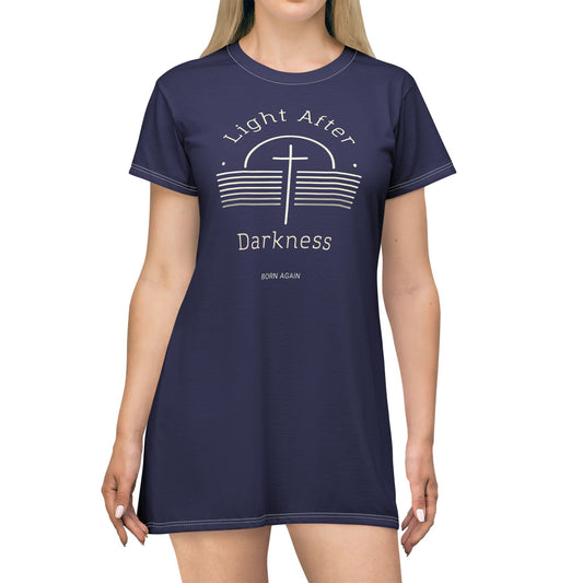 "Light After Darkness - Born Again", T-Shirt Dress (Obsidian Blue)