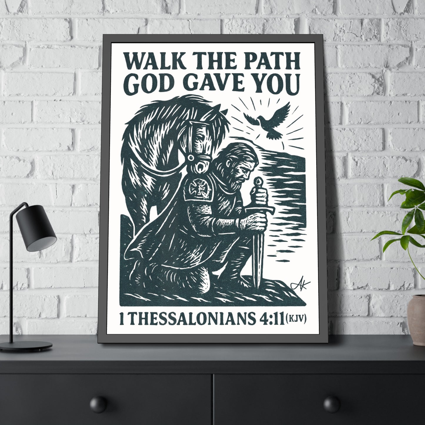 "1 Thessalonians 4:11 (KJV)", Framed Paper Poster (Porcelain White)
