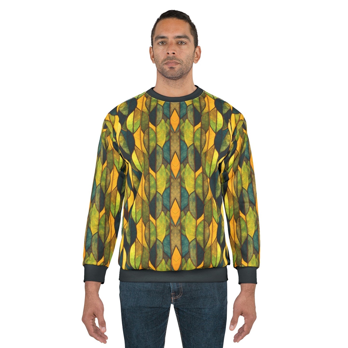 "Inner Grove", Unisex Sweatshirt (Eucalyptus Green Collar, Cuffs & Waistband)