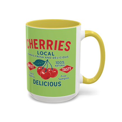 "Delicious Cherries", Colorful Mugs (11oz, 15oz) (Orchard Lime)