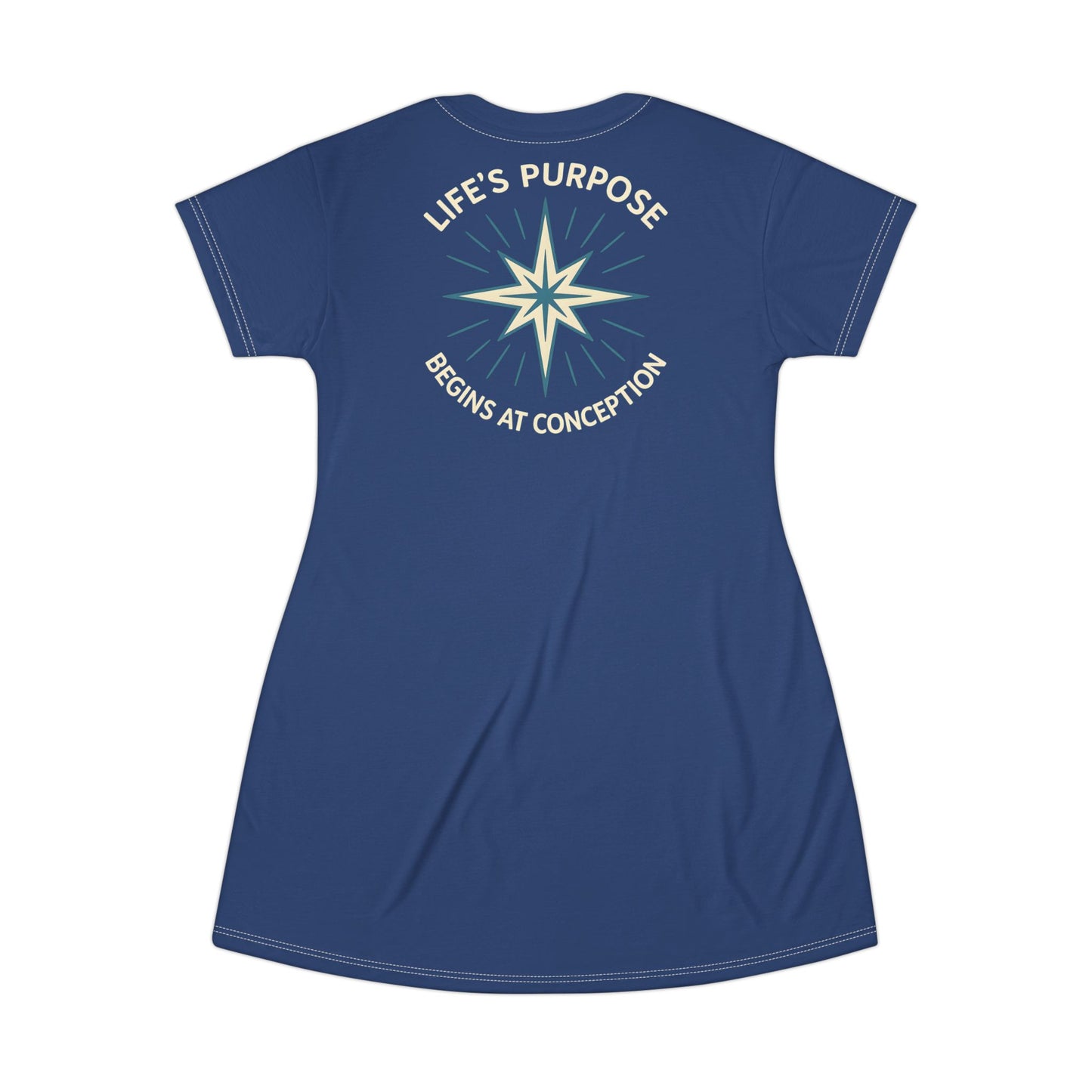 "Life's Purpose Begins at Conception #01", T-Shirt Dress (Mermaid Blues)