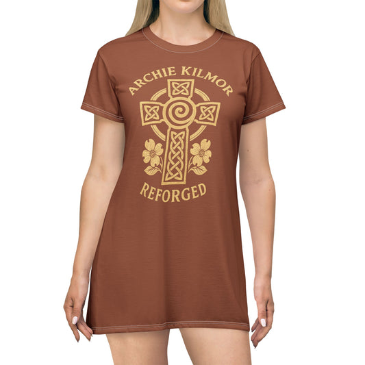 "Archie Kilmor Cross - Reforged" #01, Wearable Fine Art T-Shirt Dress (Sienna Brown)