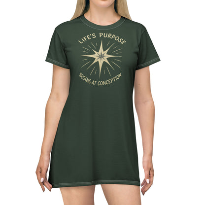 "Life's Purpose Begins at Conception #02", T-Shirt Dress (Mireleaf Green)