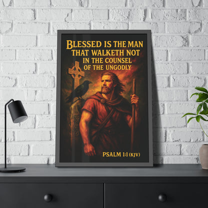 "Psalm 1:1 (KJV)", Framed Paper Poster (Peatshadow Black)