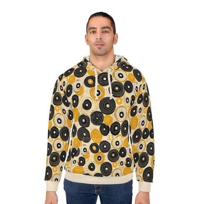 "Old 45's", Unisex Wearable Art Pullover Hoodie (Dough White Cuffs)