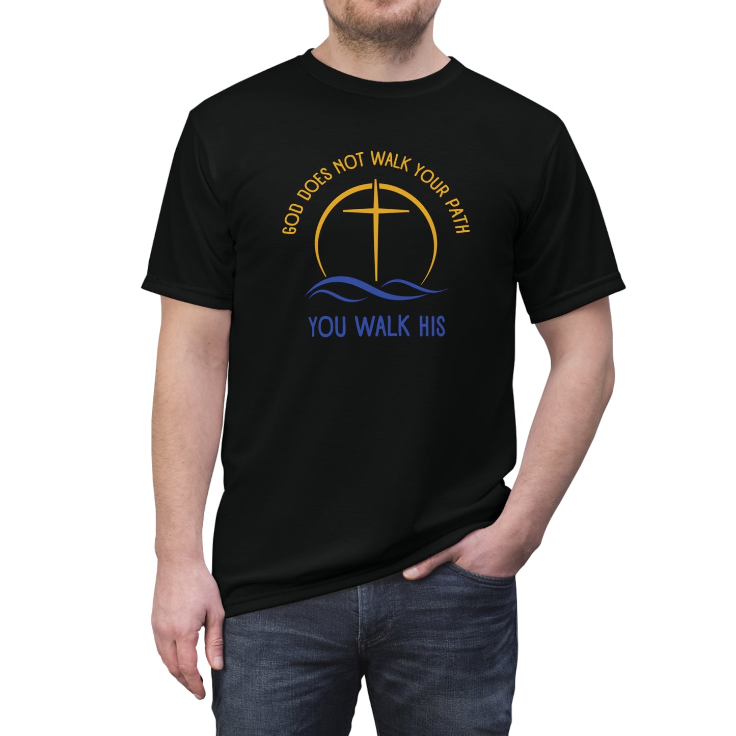 "God Does Not Walk Your Path", Unisex T-shirt (Cool Black)