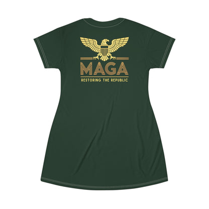 "MAGA - Restoring the Republic", T-Shirt Dress (Monsoon Green)